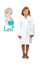 Princess Cartoon Design & Custom Name Embroidery on Kids Hooded Bathrobe